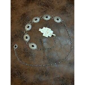 Modern Heritage Silver Concho Chain Belt Black Stone Southwestern Boho L/XL NEW